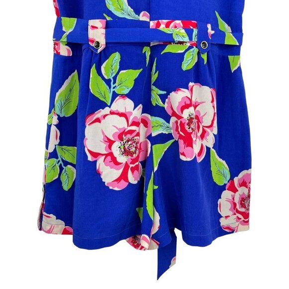 Yumi Kim Floral Romper Small VNeck Short Sleeve Belted Dodger Blue - Picture 11 of 13